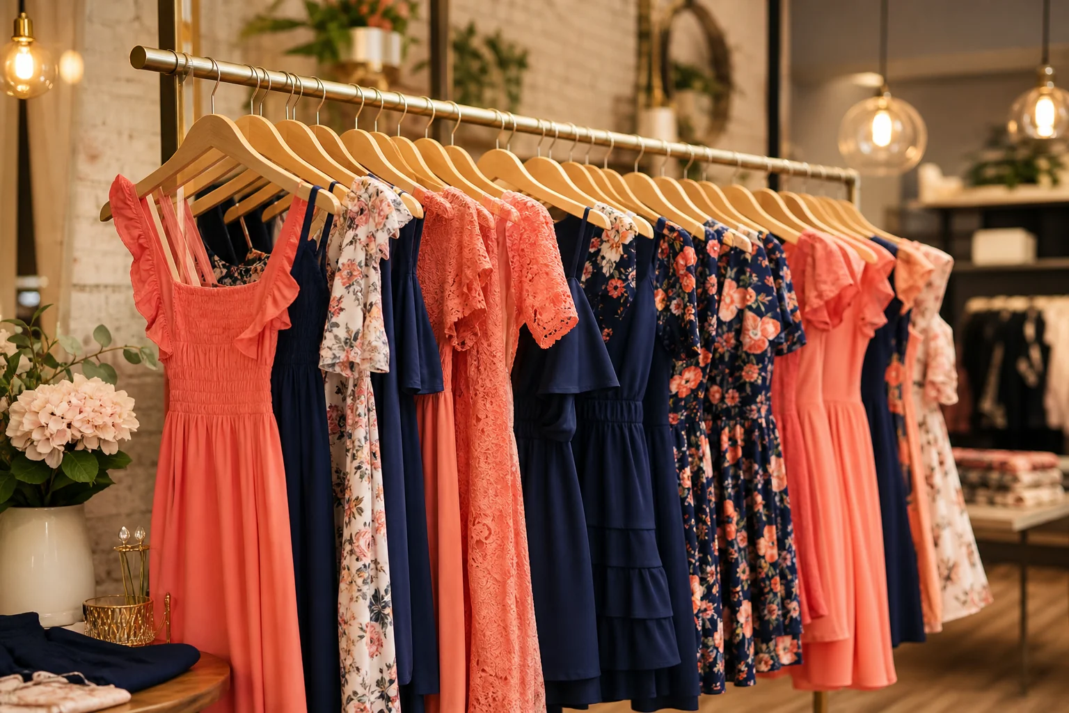 BCX Clothing juniors fashion display with dresses and separates on racks