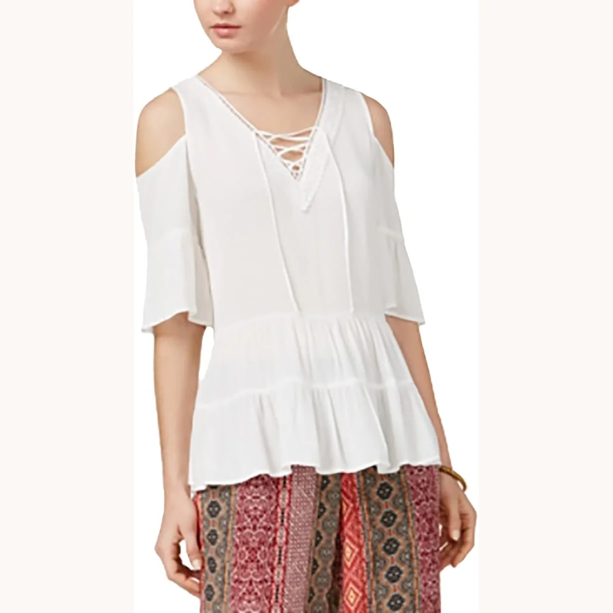 BCX Clothing cold-shoulder off-white top