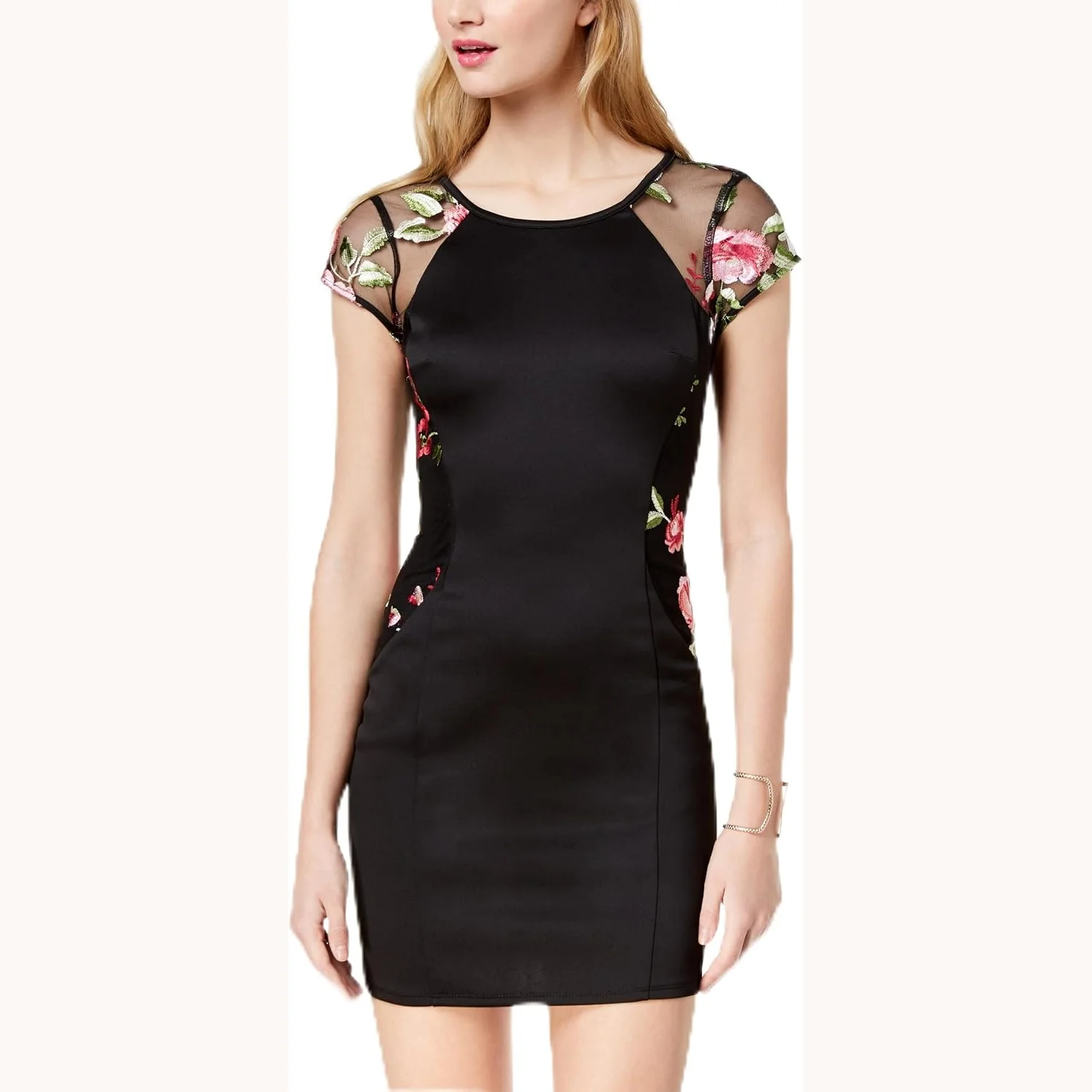 BCX Clothing embroidered mesh bodycon dress